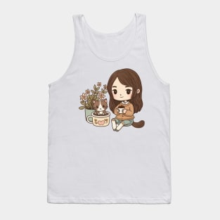 Chibi Cat Hot Chocolate Mom Tank Top